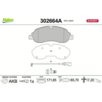 Brzdová destička Sada brzdových destiček, kotoučová brzda VALEO 302664A