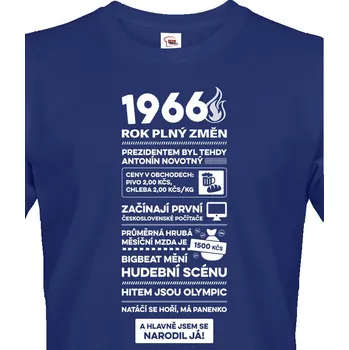 Pánské tričko Pánské tričko narozeninové noviny 1966, Barva Modrá, Velikost 4XL, Canvas Pánské tričko s krátkým rukávem Bezvatriko.cz 3114 - 60