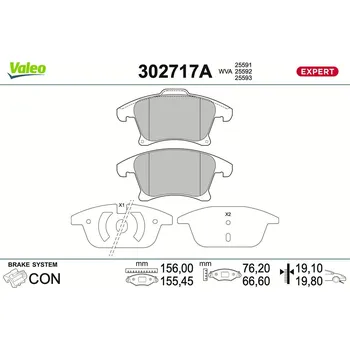Brzdová destička Sada brzdových destiček, kotoučová brzda VALEO 302717A