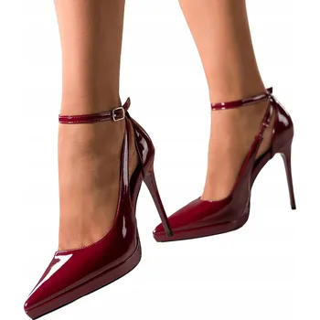 Dámské lodičky Lodičky Bordó Dámské JEHLOVÉ PODPATKY S Páskem Lakované S Výřezy vel. 36