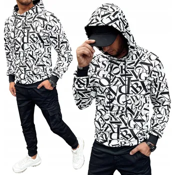 Pánská mikina PÁNSKÁ MIKINA MIKINA DRESOVÁ S KAPUCÍ POTISK BÍLÁ BX5777 - M