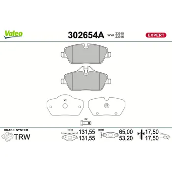 Brzdová destička Sada brzdových destiček, kotoučová brzda VALEO 302654A