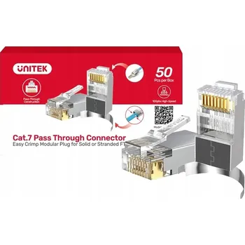 Unitek Modulární konektor RJ45 Cat 7 Pass Through 50 Ks snadné krimpování