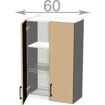 Kuchyňská linka Capri WD6092, kuchyňská vysoká skříňka s odkapávačem š.60, korpus grafit, dvířka dub tabaco