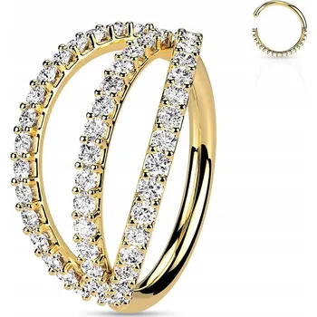 Piercing Zlatý piercing do chrupavky s zirkony do ucha helix daith "Trojitý lesk"