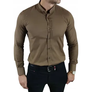 Pánská košile Košile slim fit se stojáčkem casual hnědá struktura EGO01 - 3XL