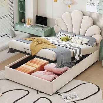 Postel Dětská postel Čalouněná postel Rozměry: 90 x 200 cm Hydraulická Béžová