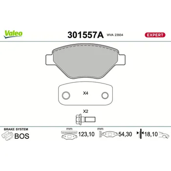 Brzdová destička Sada brzdových destiček, kotoučová brzda VALEO 301557A