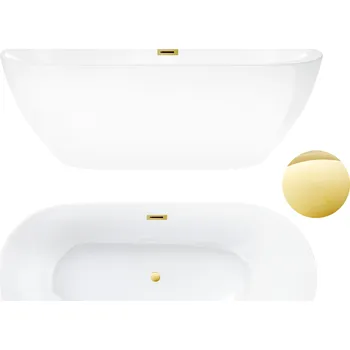 Vana AQUAUNO VOLNĚ STOJÍCÍ VANA 170x80 cm ZLATÁ ZRCADLOVÁ VÝPUST A PŘEPAD