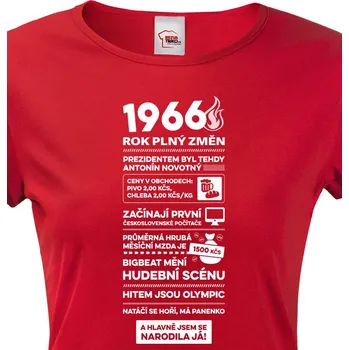 Dámské tričko Dámské tričko narozeninové noviny 1966, Barva Červená, Velikost 3XL, Canvas Dámské tričko s krátkým rukávem Bezvatriko.cz 3115 - 60