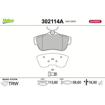 Brzdová destička Sada brzdových destiček, kotoučová brzda VALEO 302114A