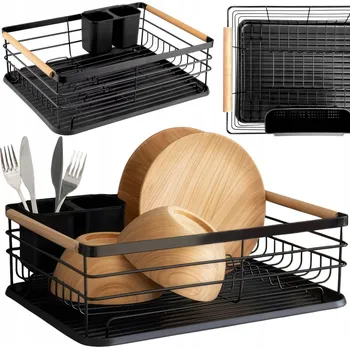 Odkapávač na nádobí Odkapávač na nádobí, odkapávač s podnosem 43 x 30,5 x 14 cm černý SU05CZ