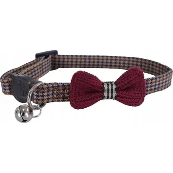 Burgundový obojek pro kočky s mašlí a rolničkou