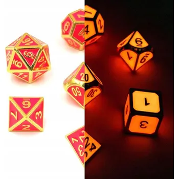 Příslušenství k deskovým hrám PLAMENNÁ ZBRAŇ SADA 7 SVÍTÍCÍCH KOVOVÝCH KOSTEK RPG