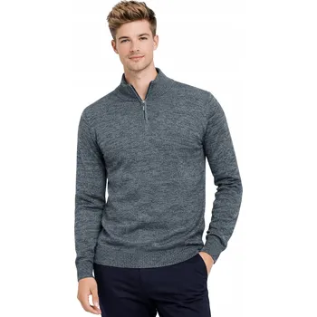 Pánský svetr Pánský svetr s polovičním rolákem - K6007 JASNOSZARY pohodlný klasický elegantní šedý