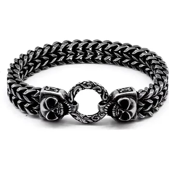 Oblečení a móda Náramek z nerezové oceli s dvojitou lebkou Dead Grip