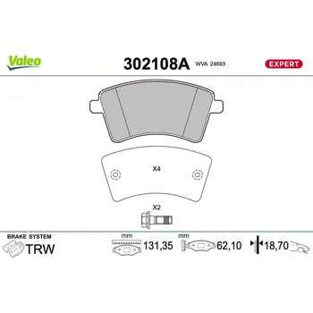 Brzdová destička Sada brzdových destiček, kotoučová brzda VALEO 302108A