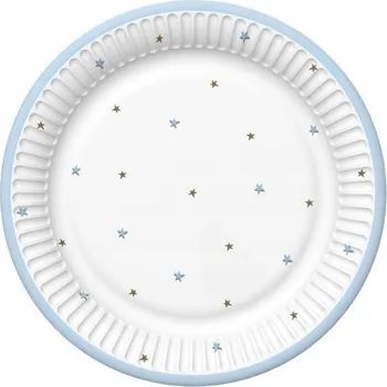 Talíř PAPÍROVÉ TALÍŘKY HVĚZDIČKY MODRÉ BABY SHOWER ROCEK 8KS 18CM