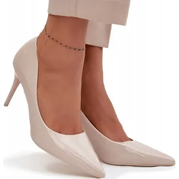 Dámské lodičky LODICKY LAKOVANÉ EKO KŮŽE ŠPIČATÉ ŠPIČKY ELEGANTNÍ SVĚTLE BÉŽOVÉ 40