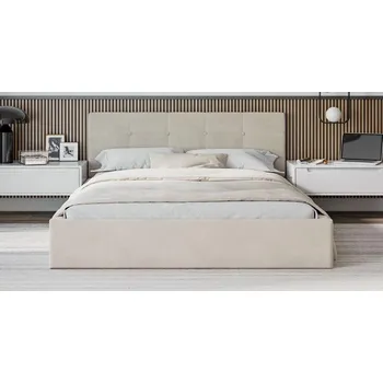 Postel Čalouněná postel RINO 160x200 cm s kovovým roštem krémová