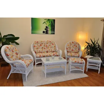 Sedací souprava Ratanová sedací souprava FLORIDA velká polstry květiny