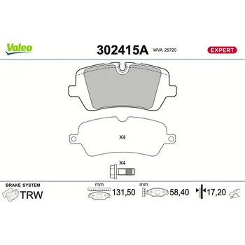 Brzdová destička Sada brzdových destiček, kotoučová brzda VALEO 302415A