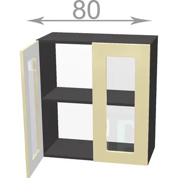 Knihovna Capri W8072G, kuchyňská vitrína š.80, korpus grafit, dvířka dub Craft šedý