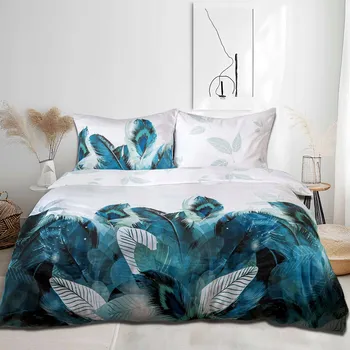 Povlečení Saténové Povlečení z bavlněného saténu 160x200 listy tyrkysové - PANEL