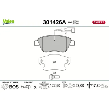 Brzdová destička Sada brzdových destiček, kotoučová brzda VALEO 301426A