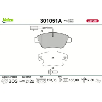 Brzdová destička Sada brzdových destiček, kotoučová brzda VALEO 301051A