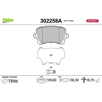 Brzdová destička Sada brzdových destiček, kotoučová brzda VALEO 302258A