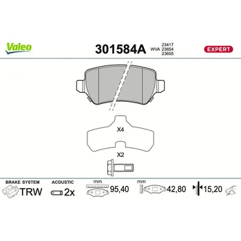 Brzdová destička Sada brzdových destiček, kotoučová brzda VALEO 301584A