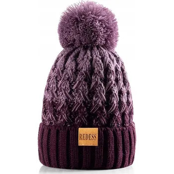 Čepice P/25 REDESS Dámská zimní čepice s bambulí, podšitá fleecem, bordó (vínová)