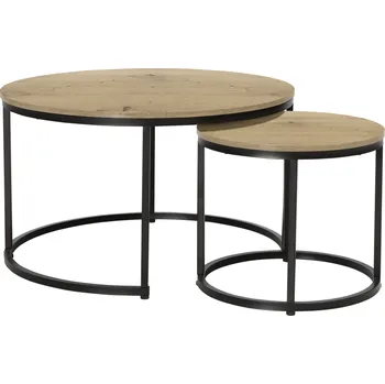 Konferenční stolek Kulaté konferenční stolky set 2 ks, dub/černá, moderní CIRKO, 80/48 cm