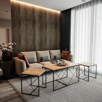 Konferenční stolek Defne sada konferenčních stolků, borovice Atlantic / černá