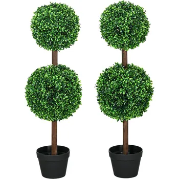 umělá květina HOMCOM Umělé rostliny, sada 2 ks zimostráz, 90 cm umělá rostlina, umělý strom, dekorativní rostlina pro interiér i exteriér, zelená barva