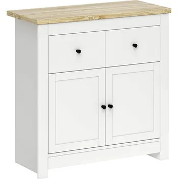 Komoda HOMCOM Komoda se spoustou úložného prostoru, příborník s dvířky s tichým dovíráním, 2 zásuvky, nastavitelná police, bílá barva