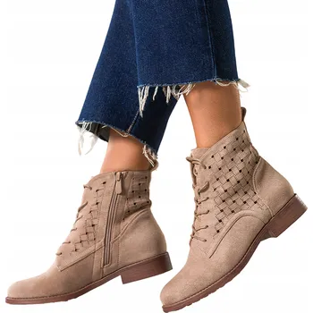 Dámské tenisky KOTNÍKOVÉ BOTY Béžové Dámské PLOCHÉ Prolamované Svršek ŠNUROVACÍ Pohodlné Moderní vel. 37