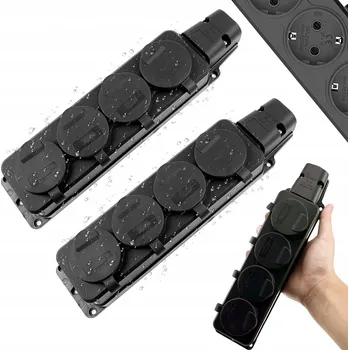 Elektrická zásuvka 2 ks Přenosná zásuvka čtyřnásobná GUMOVÁ Vodotěsná IP54 16A