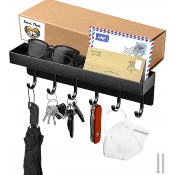 Věšák VĚŠÁK ORGANIZÉR SKŘÍŇKA MAGNETICKÝ DRŽÁK POLIČKA NA KLÍČE STABILNÍ ČERNÝ