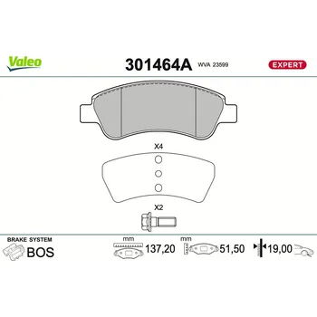 Brzdová destička Sada brzdových destiček, kotoučová brzda VALEO 301464A