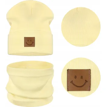 Čepice ČEPICE A NÁKRČNÍK Dětská sada BAVLNA 95% 48-52 ŽLUTÁ
