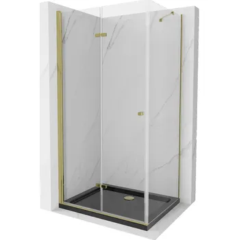 Mexen Lima skládací sprchový kout 100 x 90 cm, transparentní, zlatý + vanička Flat, černá - 856-100-090-50-00-4070G Sprchové kouty s vaničkou