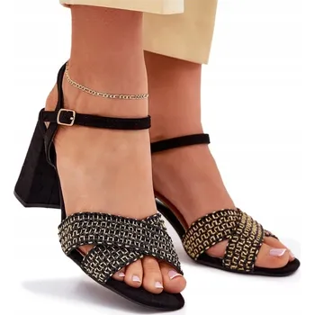 Dámské sandále DÁMSKÉ SANDÁLY NA PODPATKU ŠPALKU PROPLÉTANÉ PÁSKY ČERNÉ 40