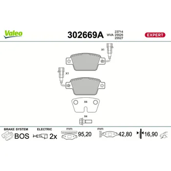Brzdová destička Sada brzdových destiček, kotoučová brzda VALEO 302669A