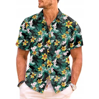 Pánská košile Pánská Havajská Košile Krátký Rukáv Plážová Tropická Letní Zelená M