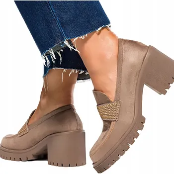 Dámské mokasíny Mokasíny Béžové Dámské Na Širokém Podpatku OZDOBNÉ Pásek S Cirkony vel. 40