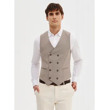 Pánská vesta Obleková vesta Pako Lorente béžová kostka výstřih do V velikost 52