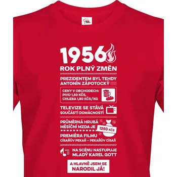 Pánské tričko Pánské tričko narozeninové noviny 1956, Barva Červená Bezvatriko.cz 3116 - 70