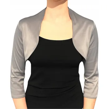 Bolerko Elegantní dámské saténové bolerko šedé s 3/4 rukávem JOLA 38